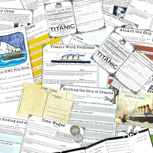 Titanic Unit is an interactive and educational way to teach students about the Titanic. Using reading passages, games, boarding passes, Titanic themed math printables, ideas for the classroom and so much more, they will learn about the ill fated ship.