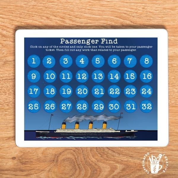 Students will pick a passenger to research about using this digital portion of a huge Titanic unit the covers so much info about the ship as well as touching on language arts and math!