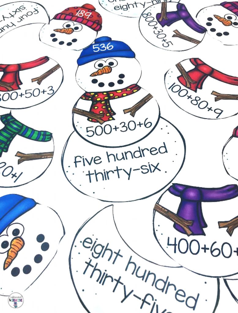 Snowman Place Value Center is a fun and interactive way for students to practice matching numbers with their numerical form, expanded form and written form. This center is part of a Winter Literacy and Math Centers Bundle for Second Grade.