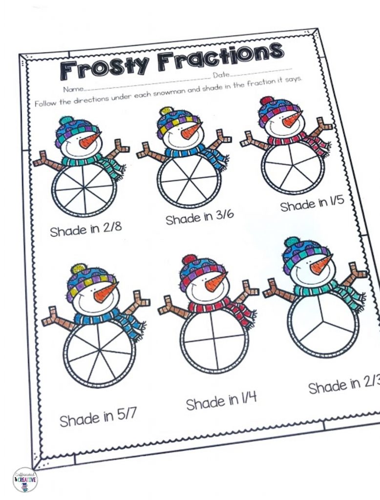 Frosty Fractions is a fun way for students to practice showing fractions. After reading each fraction, all they do is shade the correct part. Perfect for a quick assessment, morning work and homework! Part of a Winter Literacy and Math No Prep Bundle for Second Grade.