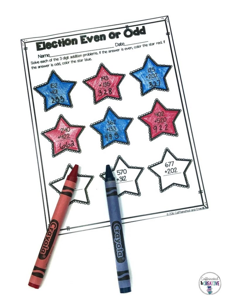 Solve equations and color by even or odd. Part of a President's Day Mini Unit for second grade. 