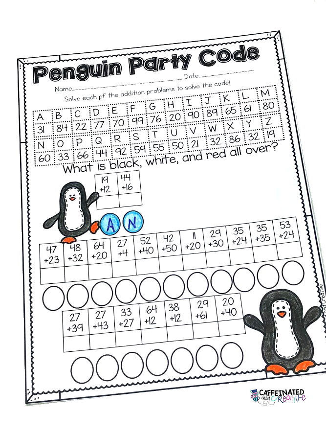 Penguin Party Code is part of a Second Grade NO PREP Winter Math and ELA Unit. Waddle over for savings today!