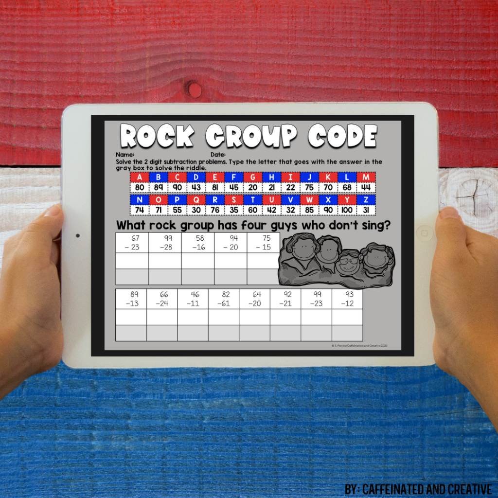Rock group code is a fun way for students to practice two digit subtraction. By solving the problems they will solve the riddle!