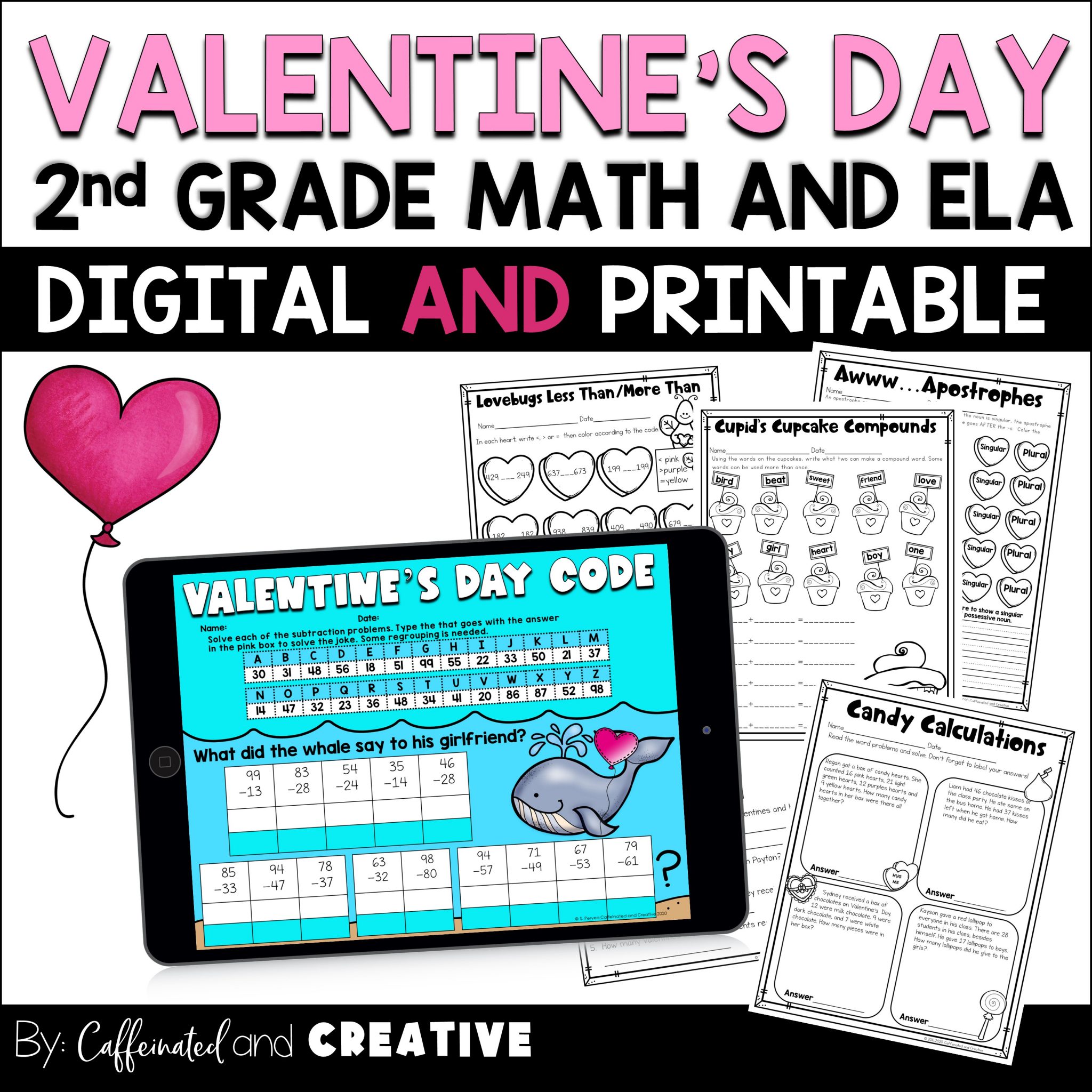 Have students practice a number of second grade concepts with Digital and Printable Valentine's Day Mini unit! Perfect for teaching remote, in person, or hybrid! 