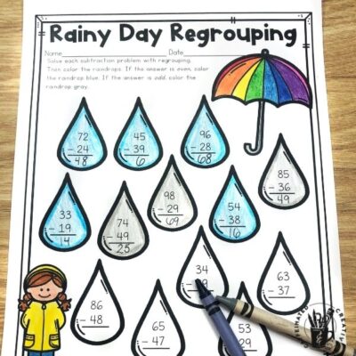 Students will practice regrouping with Rainy Day Regrouping and then color the rain drops according to the code! Perfect for springtime, especially April!