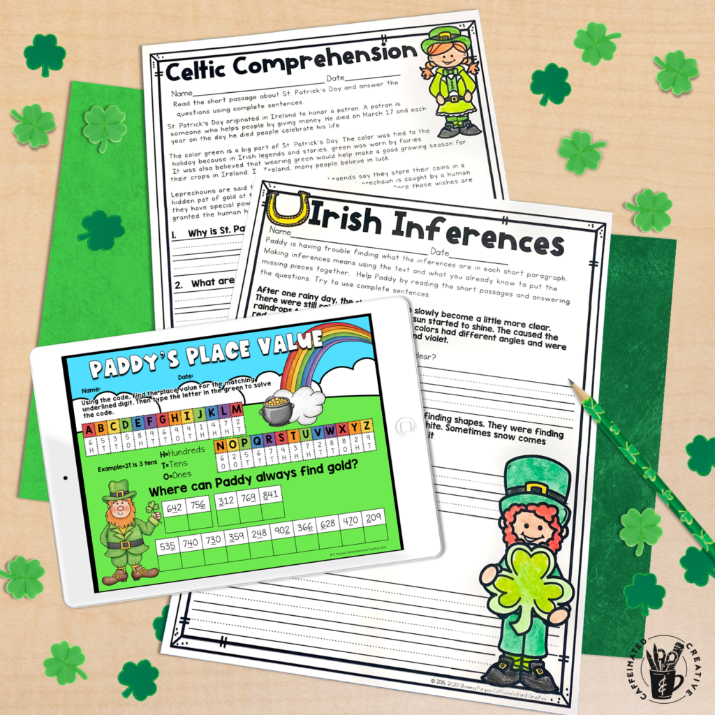 No lucky clover is needed here! St. Patrick's Day No Prep and Digital Mini Unit for Second Grade unit is full of literacy and math digital AND printable activities for St. Patrick's Day! This mini-unit covers a variety of second-grade concepts such as 2 digit addition, fact families, reading comprehension, graphs, regrouping, sentence fragments, and much more! Perfect for distance learning as all you need to do is either print or assign slides!