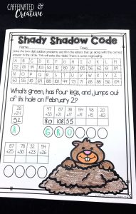 Shady Shadow Code is a fun way for students to practice two digit addition. After adding each equation, they find the correct corresponding letter and solve the riddle. Part of February Literacy and Math No Prep Bundle for Second Grade.