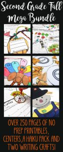 If you are looking for a one stop fall shop, look no further! This Second Grade Fall Mega Bundle has it all! Over 80 no prep ELA and Math printables, 18 centers, a fall haiku pack AND two writing crafts! Save a bundle and be completely set for all of the fall season! Covers fall, apples, labor day, Halloween, Thanksgiving and much more! https://www.teacherspayteachers.com/Product/Fall-Mega-Bundle-for-Second-Grade-2139355