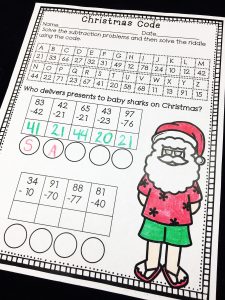 Practice subtracting two digit numbers with Christmas Code. After solving each of the problems, students fill in letters to solve the riddle. Part of December No Prep Literacy and Math Bundle For Second Grade.