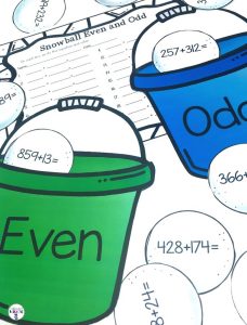 Solve equations with up to three digits and place in the correct pail based on if the answer is even or odd. This center is part of a Winter Literacy and Math Centers Bundle for Second Grade.