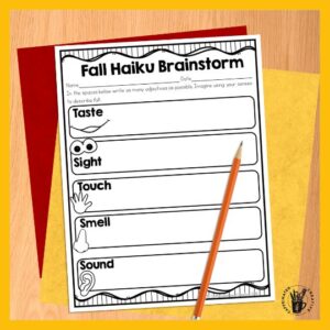 Brainstorming fall haiku! Great for adjective practice!