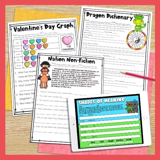 This February Math and ELA unit is perfect for the month! This bundle comes with both digital and printable NO PREP ELA AND MATH worksheets/activities that cover a wide variety of math and language arts standards for second grade including word problems, reading comprehension, fact and opinion, 2 digit addition, using complete sentences, and much more! This unit comes in a fun and engaging February theme that covers Groundhog's Day, Chinese New Year, Valentine's Day, AND President's Day!