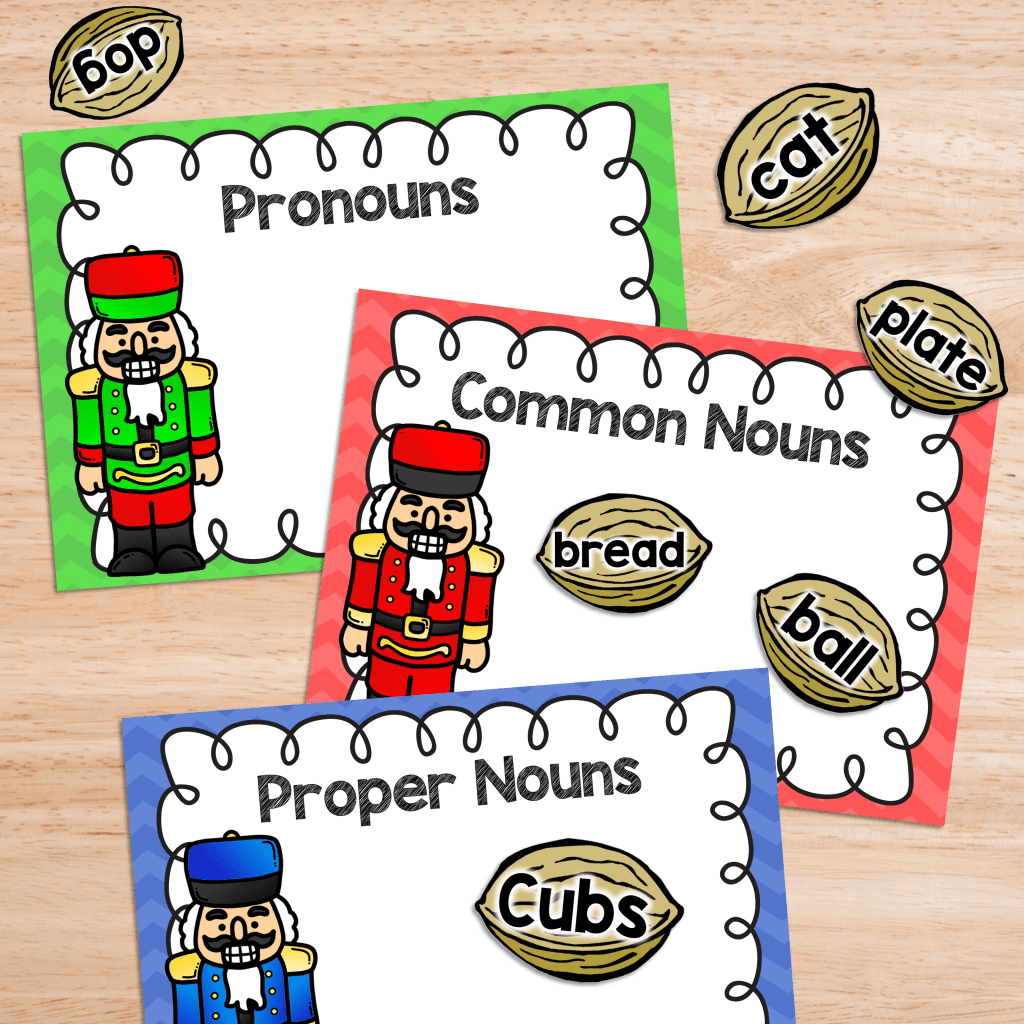Nutcracker Nouns Center is a fun and easy center game for students to learn the different types of nouns. Included are common nouns, proper nouns and pronouns. Simply print, laminate and cut out!