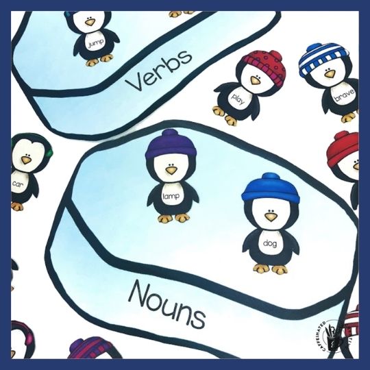 Parts of Speech Penguins Center is a fun and interactive way for students to practice matching words with the correct part of speech. This center comes with 80 different penguins that students will match to the correct ice patch! Covers nouns, verbs, adjectives and adverbs.