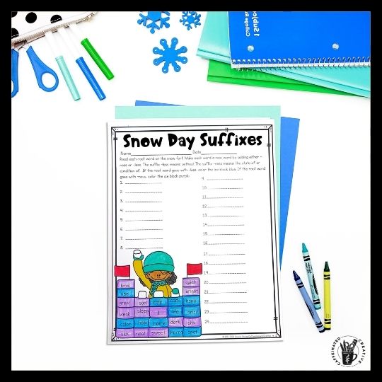 With Snow Day Suffixes second graders will be able to determine if they should add the suffix ness or less. Then they will color the ice block according to the code. This is part of a Digital and Printable Winter Math and ELA Activities bundle for second grade. Perfect for the winter months when you need a quick and easy winter activity! Perfect for morning work, homework, test prep, review, early finishers, sub plans, and more! All you need to do is print or assign slides!