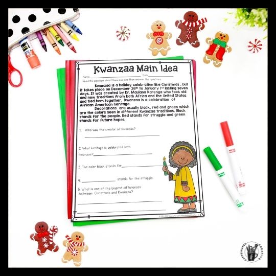 Students will learn about Kwanzaa with this language arts activity. Part of a Digital and Printable December ELA and Math Bundle for Second Grade. These activities/worksheets/slides are meant to be time-savers for 2nd grade that can be used for homework, morning work, fun assessments, early finishers, or even last minute substitute plans!