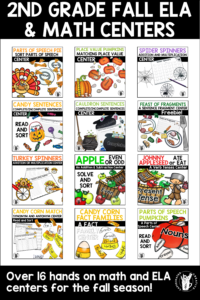 Fall Math and Literacy Centers Bundle for Second Grade includes 18 centers for enhancing math and literacy during the fall season! Be set for fall, Halloween and Thanksgiving! Covers parts of speech, time, complete sentences, place value, contractions, money, and more! Be set for the entire fall season! Can be used for superstar first grades or third grades who may be struggling.