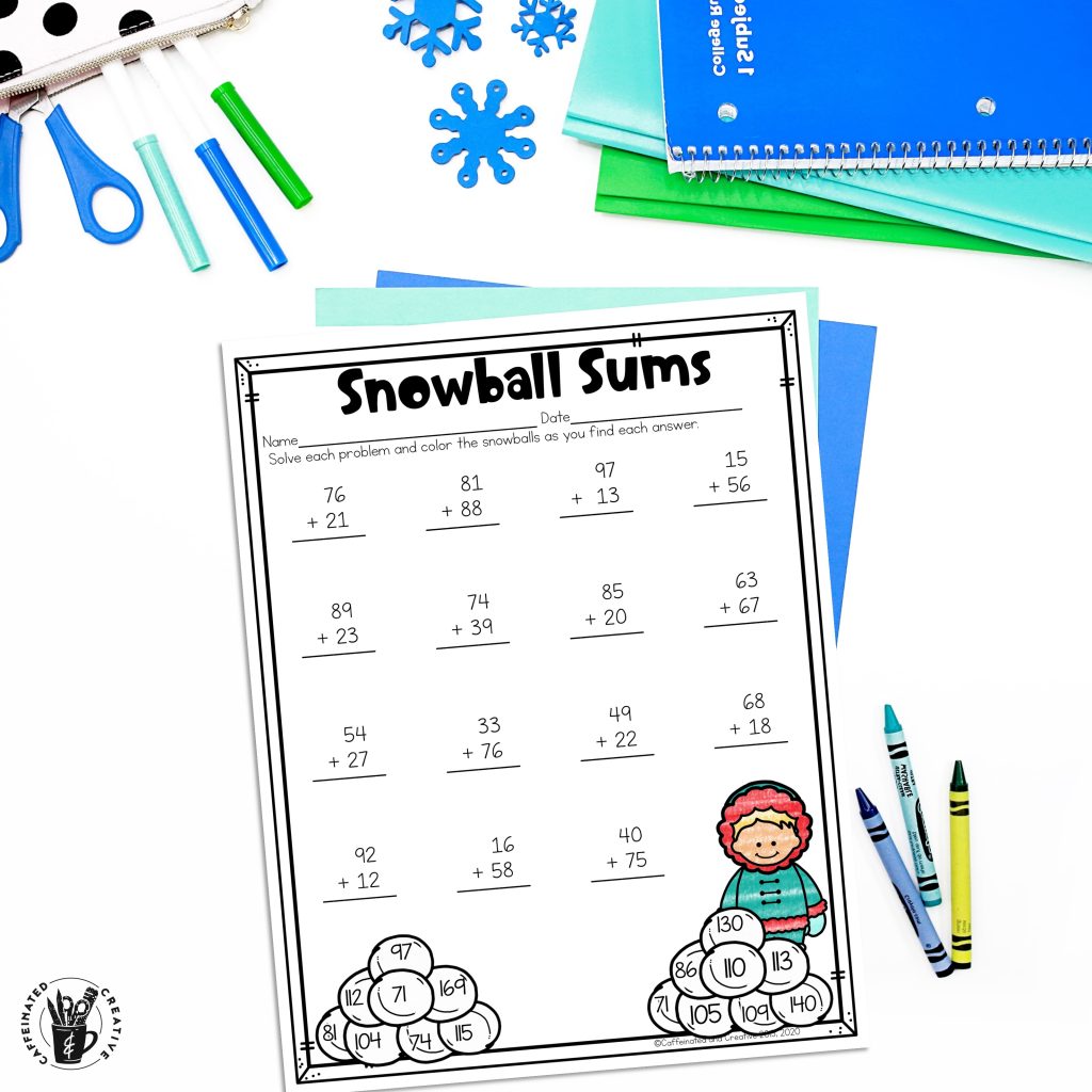 Snowball sums is a fun winter math activity for students to practice adding.
