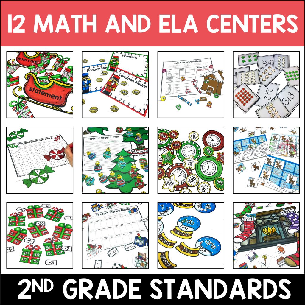 December Centers Math and ELA Hands On Center Activities