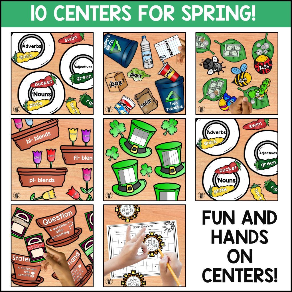Spring Centers Math and ELA Hands On Center Activities