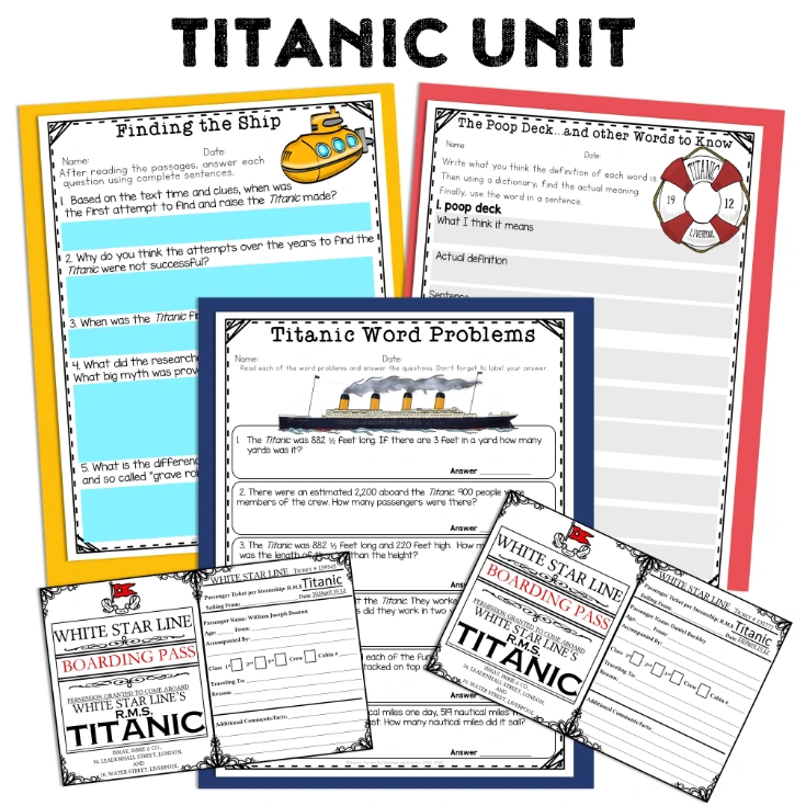 Are you looking for a way to teach your students all about Titanic!? This mega bundle is an interactive and educational way to teach students all about the Titanic. Using reading passages, games, boarding passes, Titanic-themed math printables, ideas for the classroom and so much more, they will learn all about the ill-fated ship. Please read the descriptions as to what is included as some pages may need to be omitted/altered depending on the grade-level. Digital options available as well!
