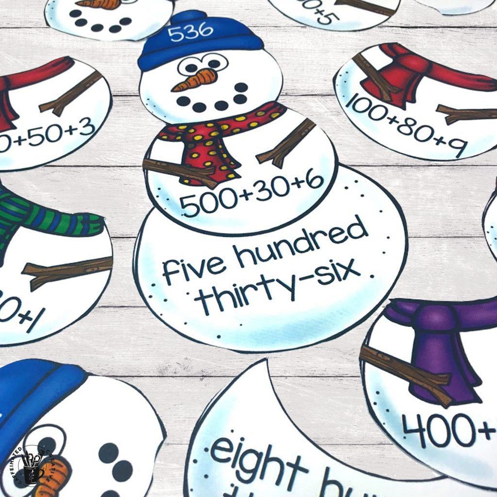 Snowman Place Value Center is a fun and interactive way for students to practice matching numbers with their numerical form, expanded form and written form.