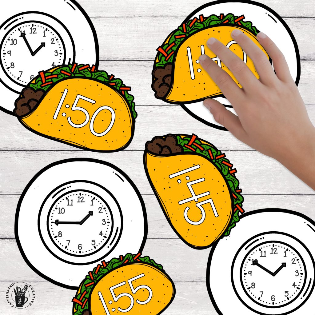 Taco Time Center Game is a fun and tasty way for kiddos to practice telling time! The object of the center is to match each taco (that has the digital time) to the plate (that has an analog clock). This includes times for every five minutes! 144 different times! You can tailor the center to include as many or as little times as you want! Perfect for Taco Tuesday, Cinco de Mayo, or any time you want to review time!