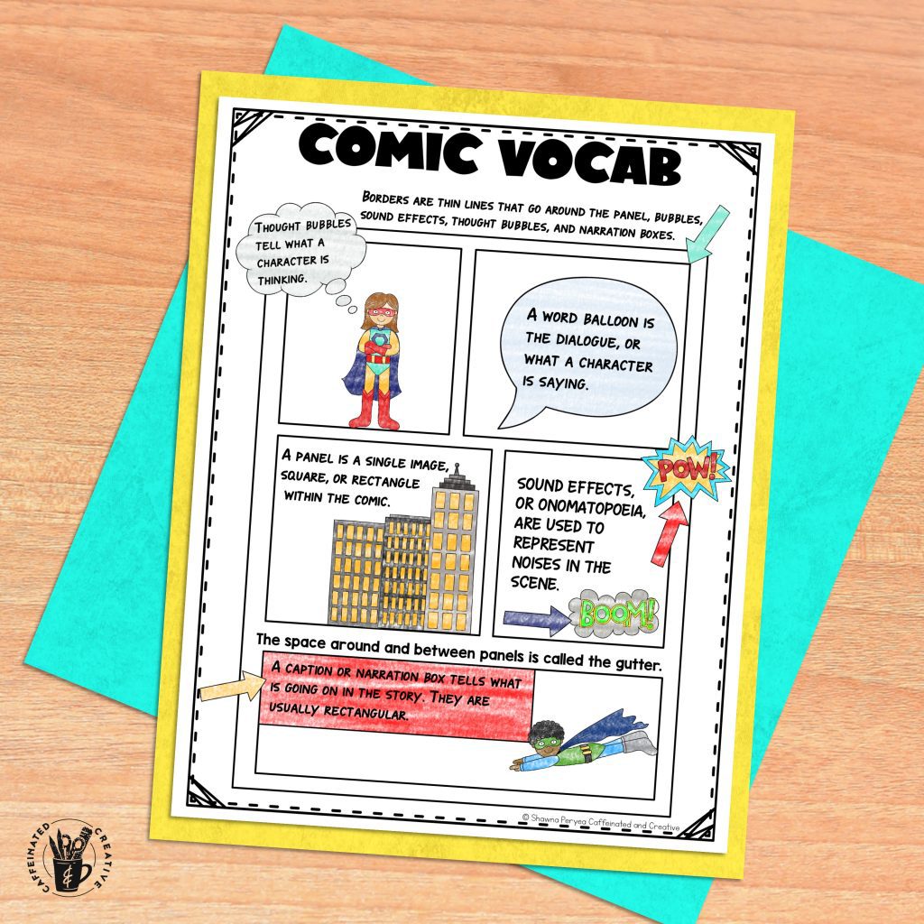 Are you looking to engage your reluctant writers and also have fun teaching the writing process? With this Comic Book Writing Lesson, your students will go through the writing process, from brainstorming to eventually creating a comic, all while having fun! Cover characterization, setting, adjectives, quotation marks, and dialogue, plus much more with a fun writing lesson perfect for multiple grades!
