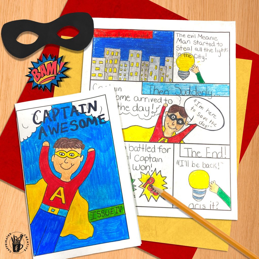 Are you looking to engage your reluctant writers and also have fun teaching the writing process? With this Comic Book Writing Lesson, your students will go through the writing process, from brainstorming to eventually creating a comic, all while having fun! Cover characterization, setting, adjectives, quotation marks, and dialogue, plus much more with a fun writing lesson perfect for multiple grades!