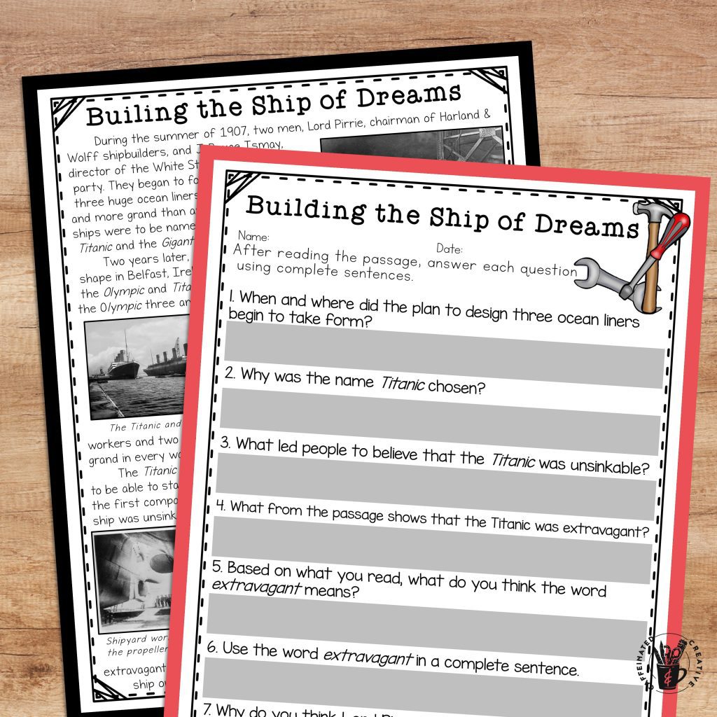 Titanic reading passages are included in a big Titanic Interactive Unit. After reading the passages, the will be able to play a comprehension game to show their understanding!