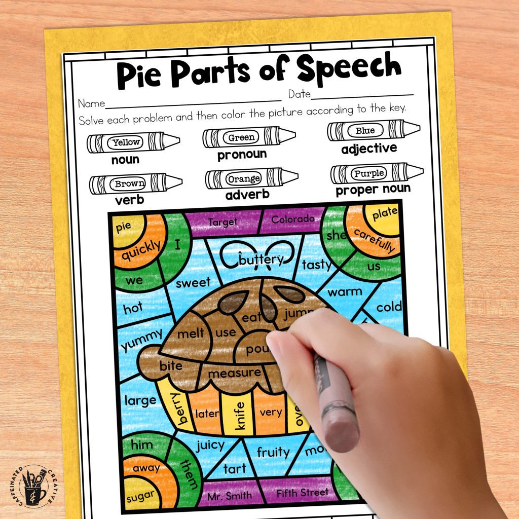 Pie Parts of Speech is a fun Pi Day ELA activity to review nouns, pronouns, adjectives, verbs, adverbs, and proper nouns! After reading the word they will color the picture according to the code. Great for Pi Day, Thanksgiving, or anytime of the year!