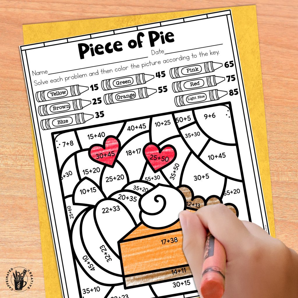 With Piece of Pie students will practice adding two digit numbers then coloring the picture according to the code. Great for Pi Day, Thanksgiving, or anytime of the year!