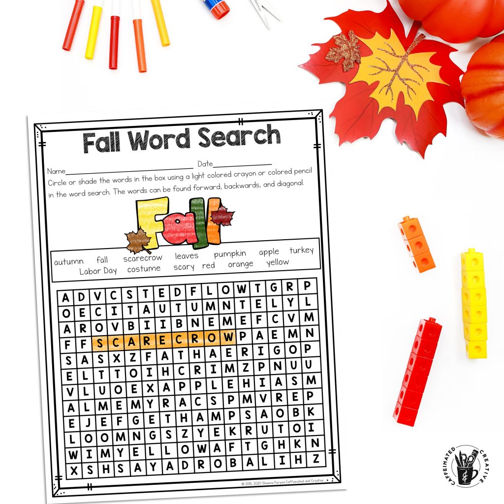 Have students find fall themed words with this fun ELA activity! Part of a Fall No Prep and Digital Unit for Second Grade!