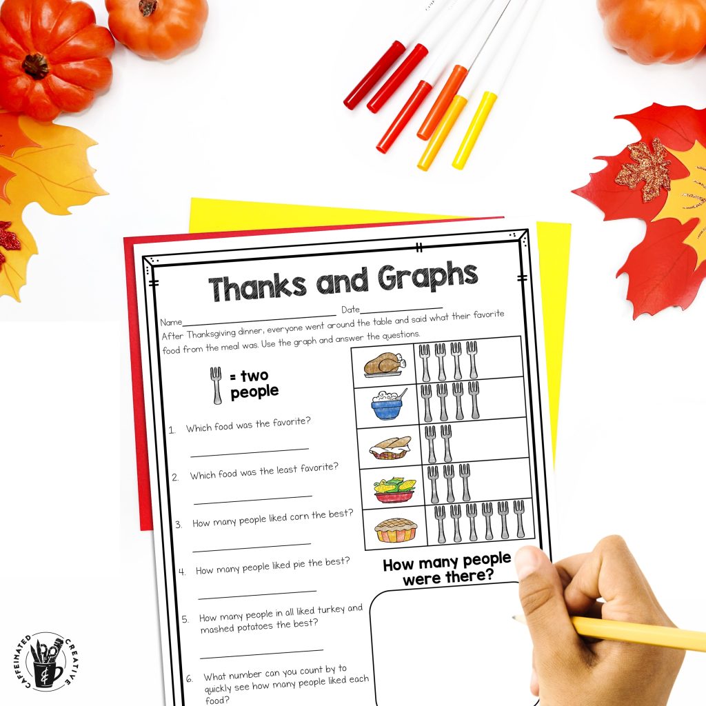 Practicing reading graphs is easy with Thanks and Graphs, perfect for Thanksgiving in the classroom. After reading the graph, students answer questions. Part of a Thanksgiving Mega Bundle for Second Grade which comes with 20 Thanksgiving themed printables, centers and a writing craft!