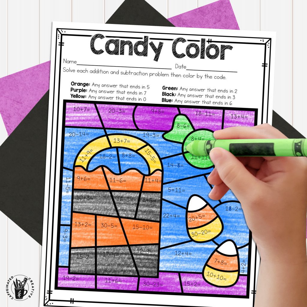 After solving the addition and subtraction problems, your 2nd graders will color the picture according to the code. Part of a Halloween No prep and Digital Unit for second grade!