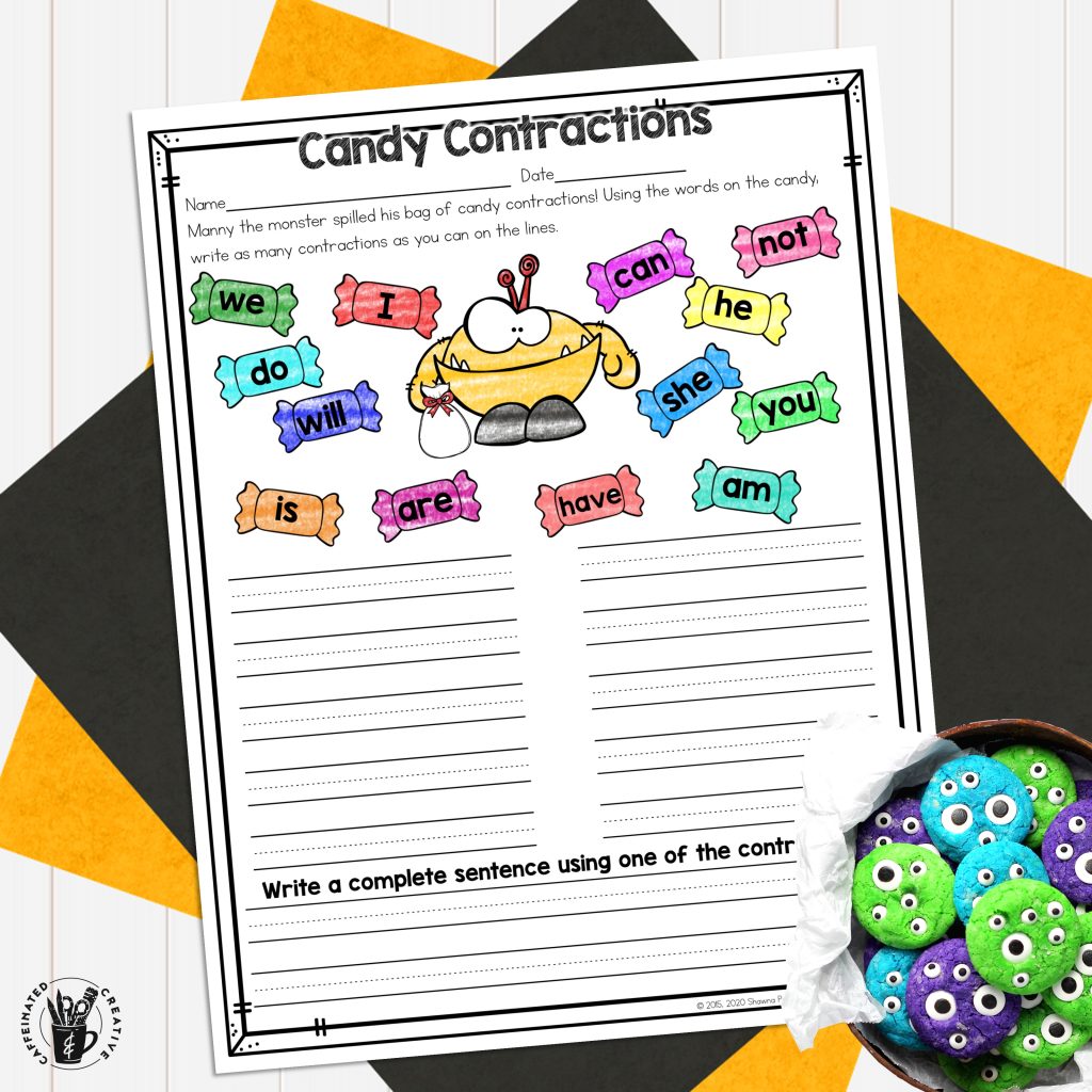 After reading the pieces of candy, students will use the words to make as many contractions as they can! Perfect for a Halloween ELA activity! Part of a Digital and Printable Fall Math and ELA Bundle for Second Grade. This unit is meant to save time for 2nd-grade teachers! It can be used for morning work, homework, review, sub plans, and more! Either just print or assign the Google slide version! Perfect for the entire fall season and holidays!