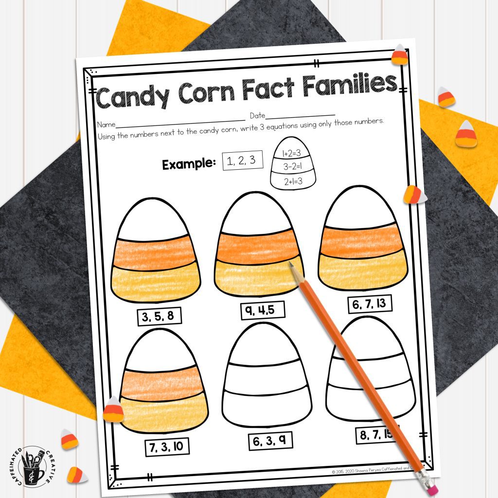Have students practice making fact families with this fun Halloween math activity! With candy corn fact families students will make fact families with the three numbers. Part of a no prep and digital Halloween unit for 2nd grade.