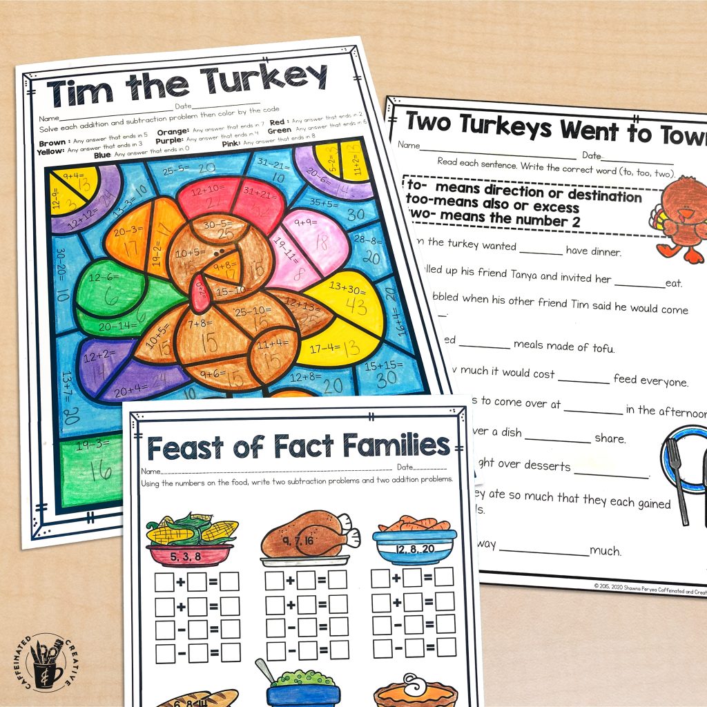Are you looking for fun Thanksgiving math and reading activities to celebrate this holiday with!!?? With 20 NO PREP printable worksheet pages as well as 18 digital slides, you will be able to celebrate this fun holiday with no stress! Engage with fun pages including writing prompts, color-by-codes, math riddles, and more! PLUS cover homonyms, elapsed time, parts of speech, graphs, compound words, 2 and 3-digit addition and subtraction, sentence fragments, word problems, and much more!