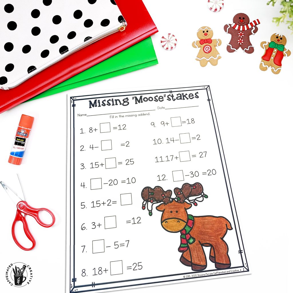 Missing Moose-stakes is a fun way for students to practice finding missing addends. Great practice for December!