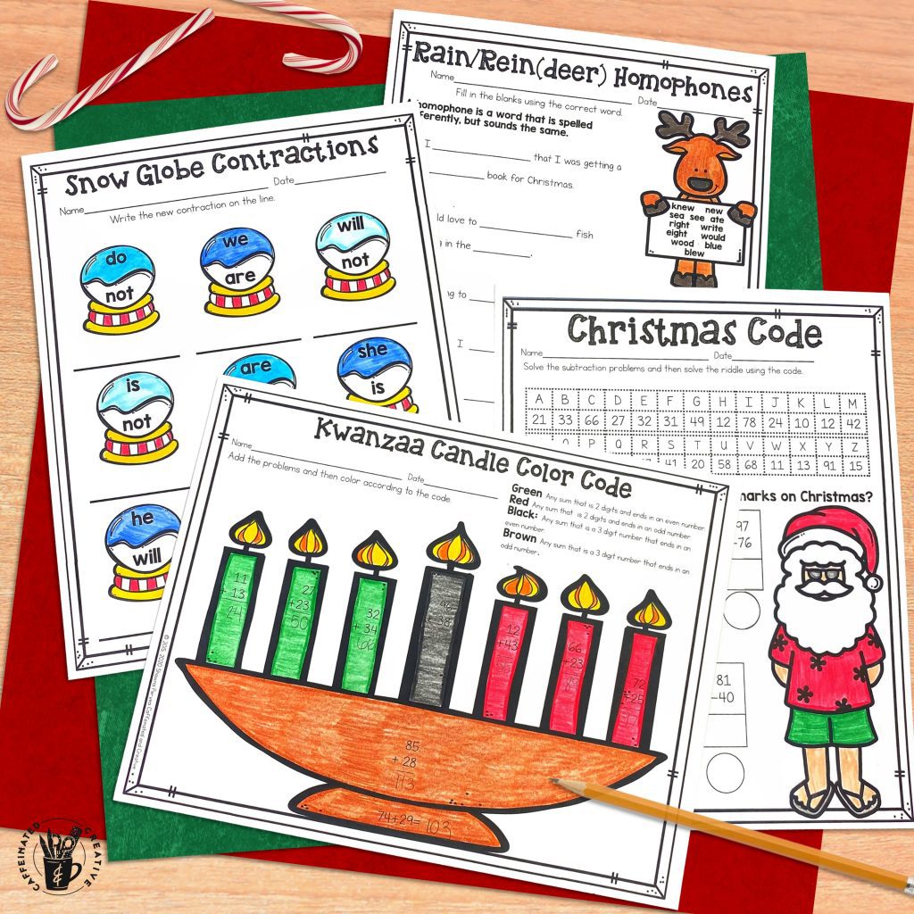 Are you looking for fun math and language arts activities for December? This bundle comes with both no prep print worksheets AND digital slides for the month of December! Christmas, Kwanzaa, Hanukah, Gingerbread Men, and more, it’s all here! These activities cover a wide variety of standards for second grade such as main idea, creative writing, adding money, two-digit addition, letter writing, time, and much more!