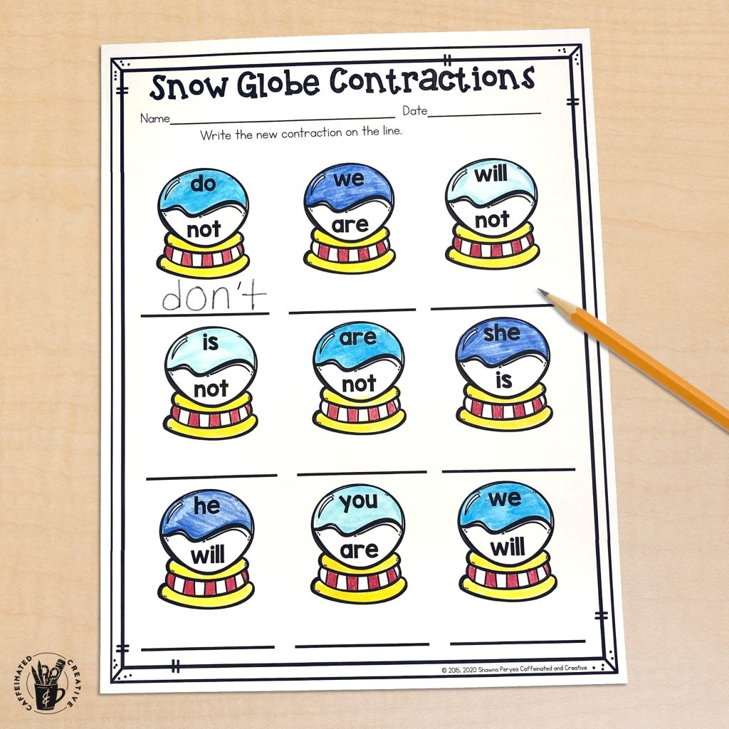 Students will practice creating contractions with Snow Globe Contractions. They will read the two words on the snowglobe and create a new contraction. Part of a Digital and Printable December ELA and Math Bundle for
