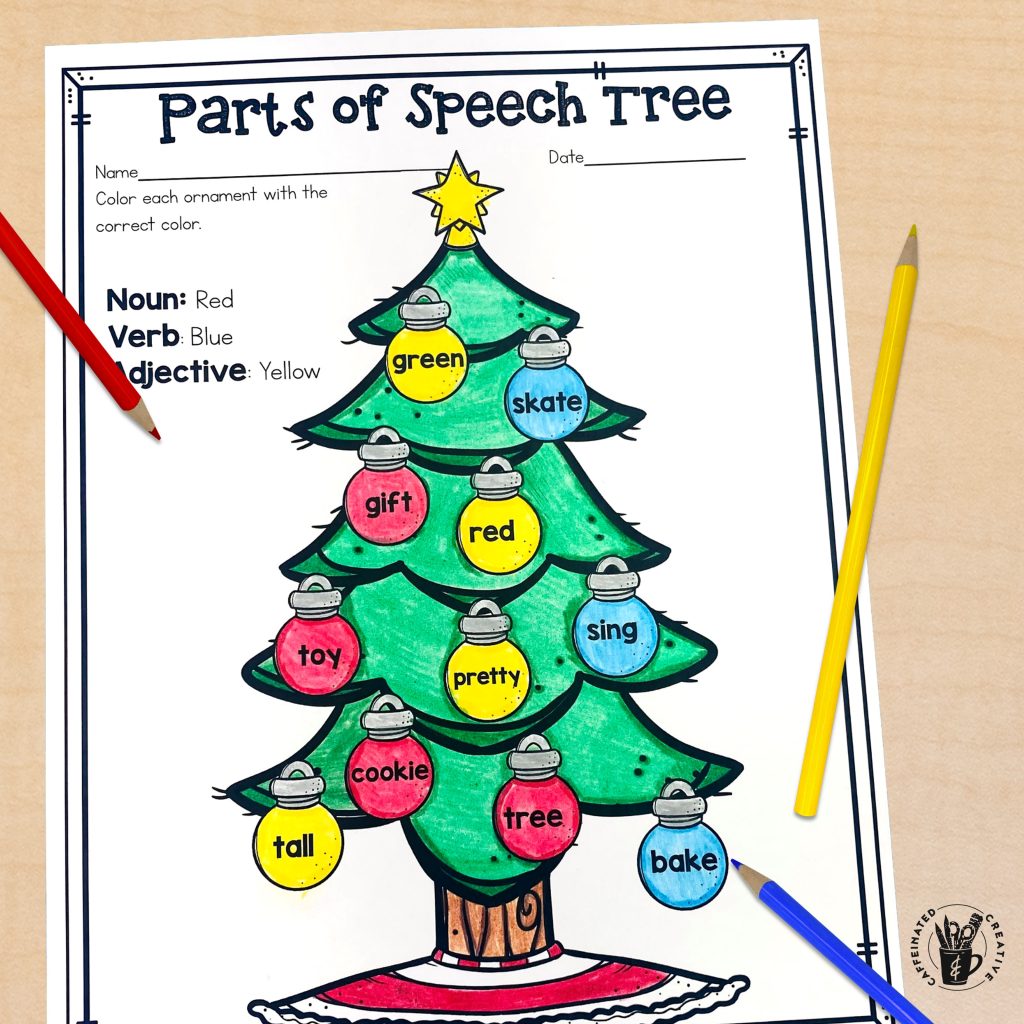 Students will color each ornament accoring to its part of speech. Part of a Digital and Printable December ELA and Math Bundle for Second Grade. These activities/worksheets/slides are meant to be time-savers for 2nd grade that can be used for homework, morning work, fun assessments, early finishers, or even last minute substitute plans!