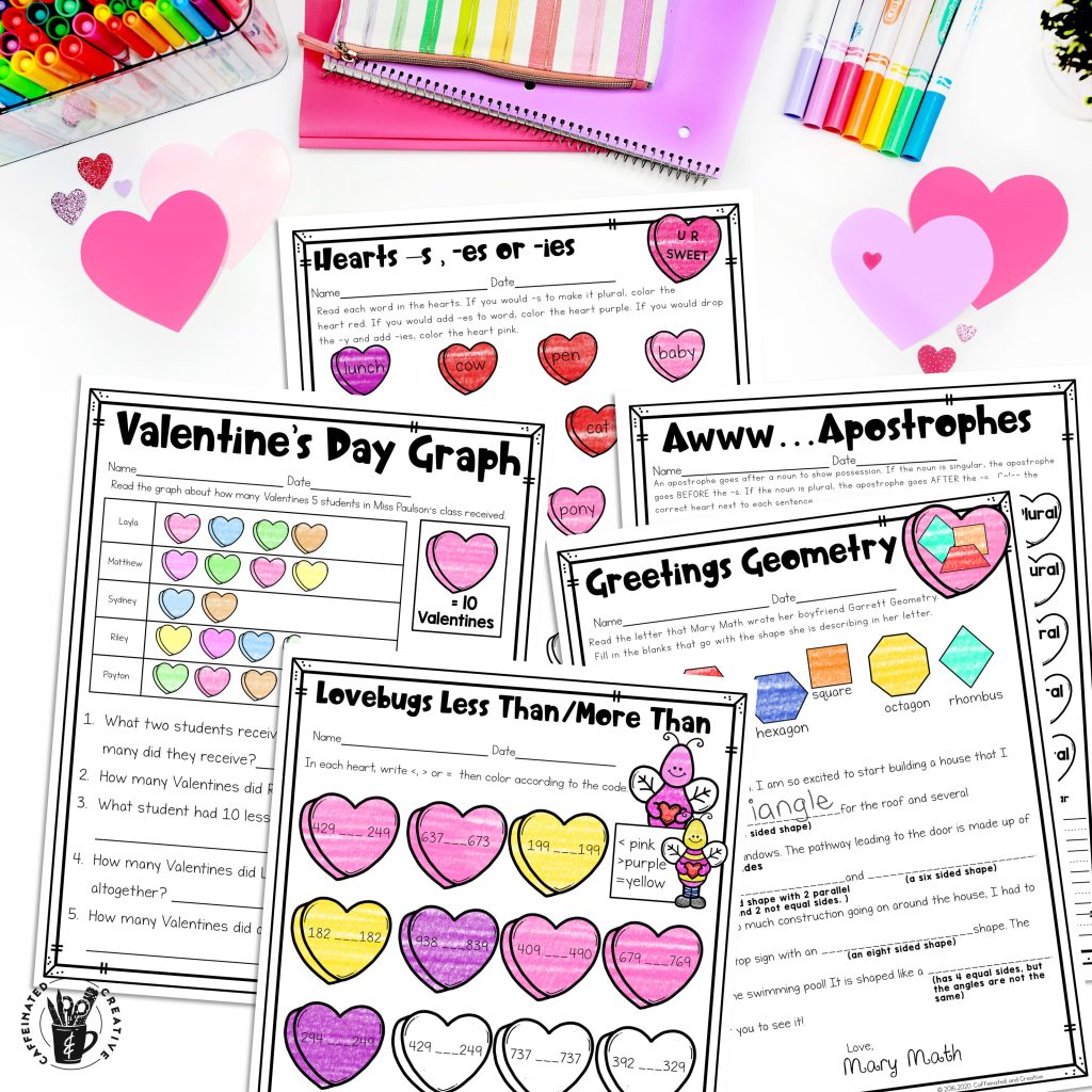 Are you looking for fun Valentine's Day math and reading activities to celebrate the holiday with!?? With 20 NO PREP printable worksheet pages as well as 18 digital slides, you will be able to celebrate this holiday with no stress! Engage with fun pages including a word search, a writing prompt about L-O-V-E, math riddle code, word scramble, color by codes, and more!
