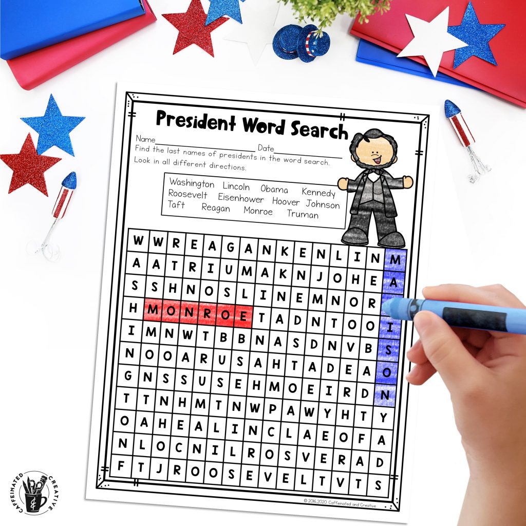 President's Day can be fun with this word search with the names of several former presidents!