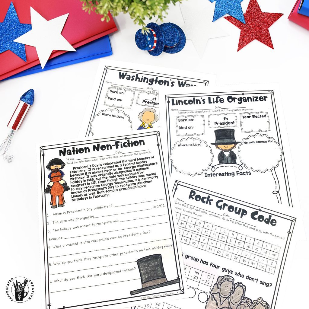 Are you looking for fun activities to celebrate President's Day!?? With 20 NO PREP printable worksheet pages as well as 19 digital slides, you will be able to easily celebrate President's Day! Engage with fun pages including a word search, writing prompts, math riddle, word scramble, color by codes, and more! PLUS cover 2 and 3-digit addition and subtraction, homophones, place value, contractions, arrays, fragments, word problems and many more 2nd grade standards in a fun President's Day theme!