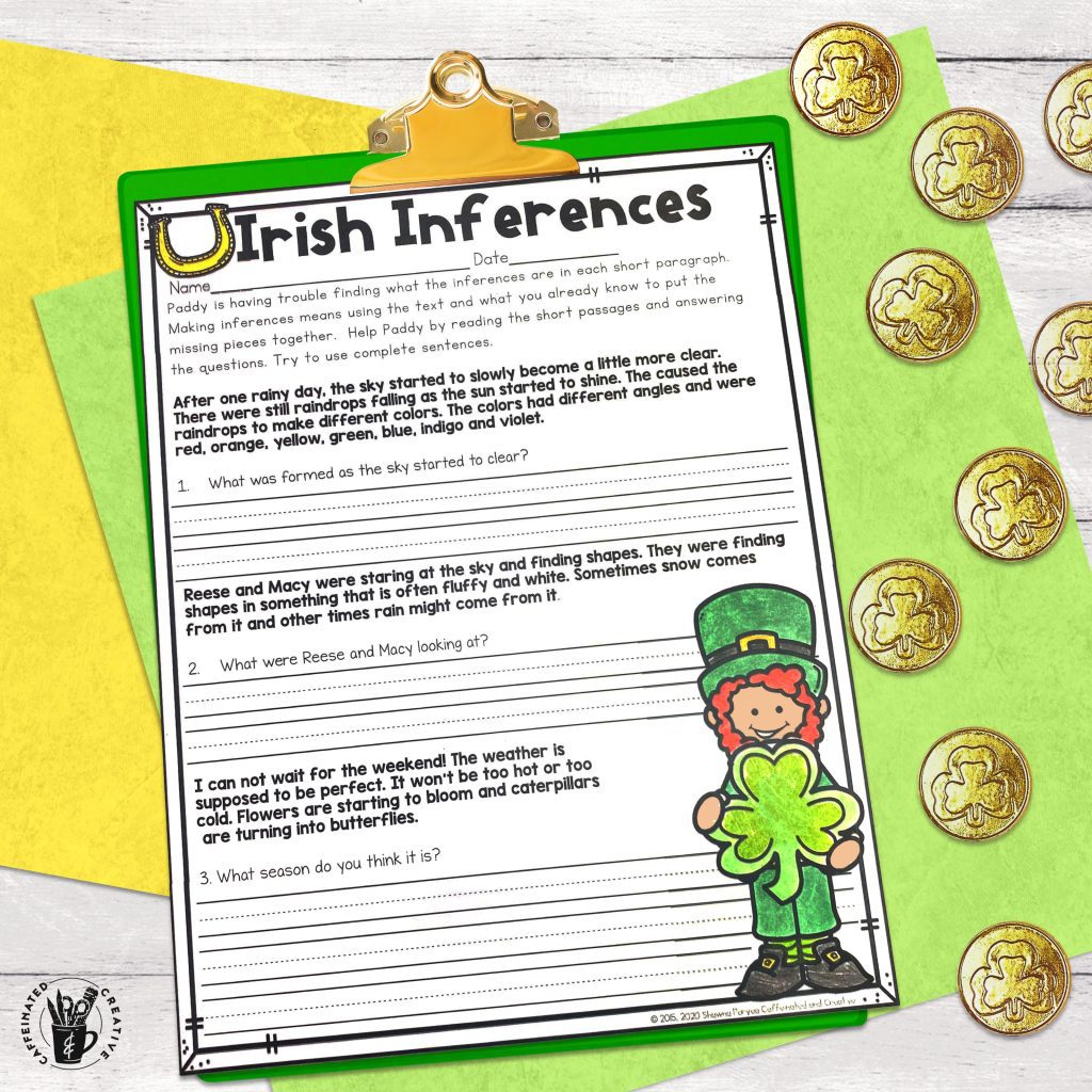 Teach students the concept of using clues in short passages to answer questions and predict what will happen. Irish Inferences is great for celebrating St. Patrick's Day! Paddy's Prefixes is perfect for perfecting those pesky prefixes. This is part of a Spring Digital & Printable Math and ELA Activities Bundle for 2nd Grade that is full of ELA and math activities for the entire season! Simply print or assign the digital Google slides for homework, morning work, review, sub plans, and more!