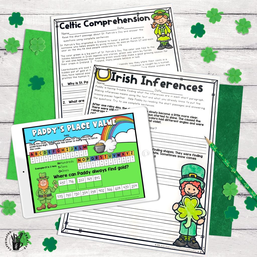 No lucky clover is needed here! St. Patrick's Day No Prep Mini Unit for Second Grade unit is full of literacy and math digital AND printable activities for St. Patricks's Day! This mini-unit covers a variety of second-grade concepts such as 2 digit addition, fact families, reading comprehension, graphs, regrouping, sentence fragments, and much more!