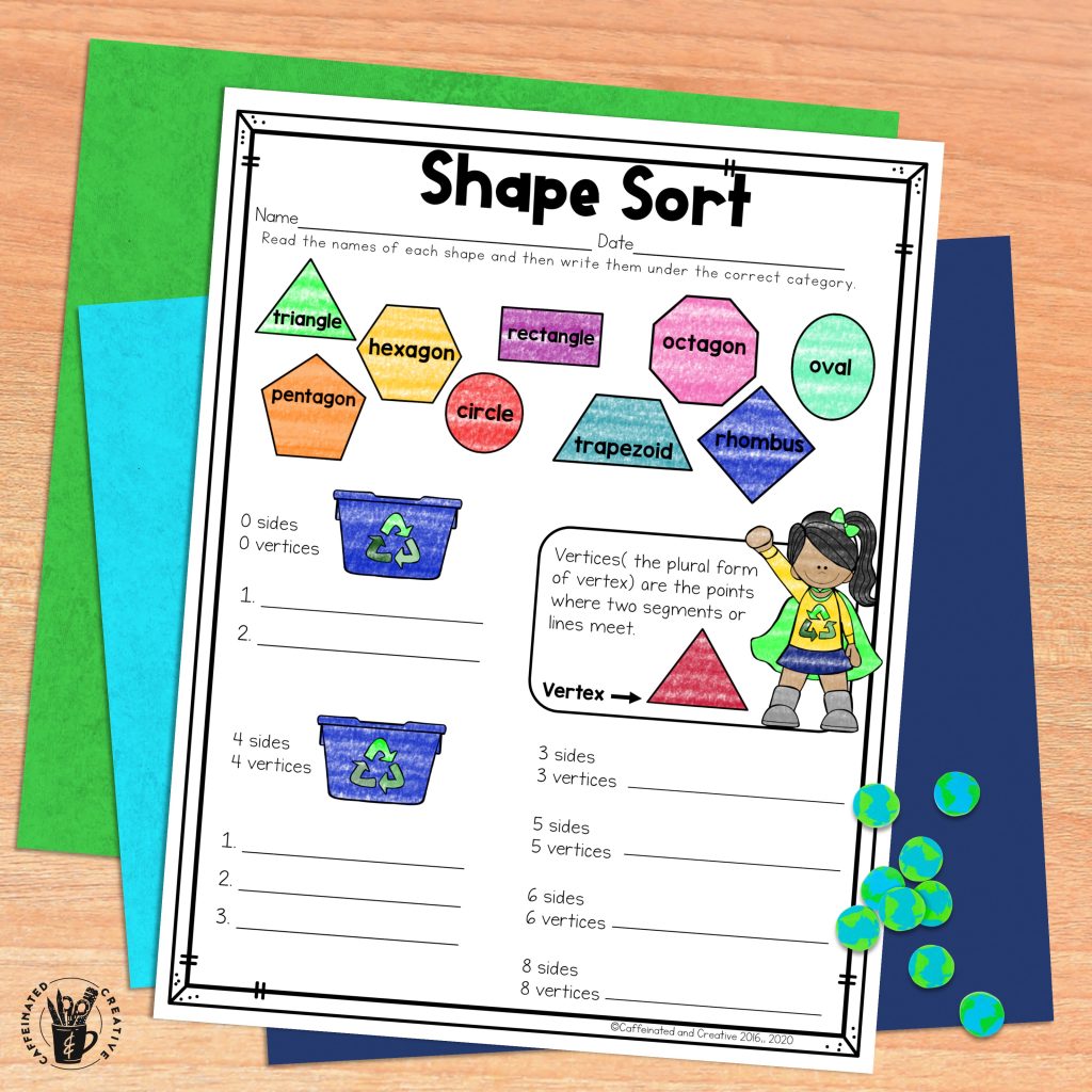 Have fun teaching shapes and their attributes with Shape Sort. Perfect for Earth Day!