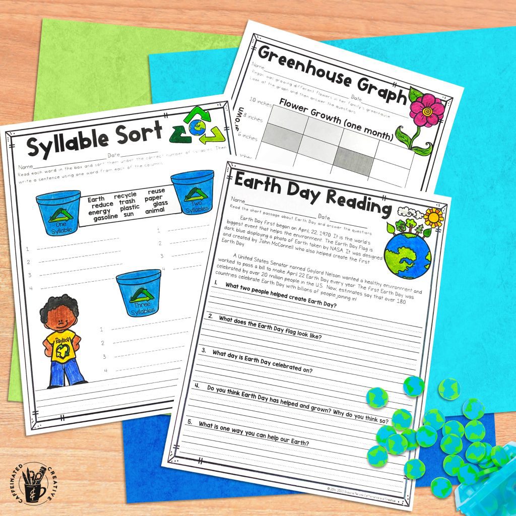 Teach students about Earth Day in a fun and engaging way with /activities that are all in a fun Earth Day theme. This mini-unit covers a variety of second-grade concepts such as 3 digit addition with regrouping, syllables, graphs, reading comprehension, and much more!