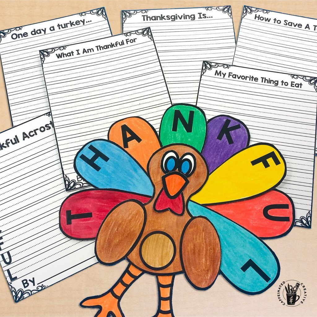 Thanksgiving Turkey Writing Craft is a fun and cute way for students to write about Thanksgiving. The turkey craftivity is easy to assemble and comes with six different Thanksgiving themed writing prompts. Great for second or third grade!